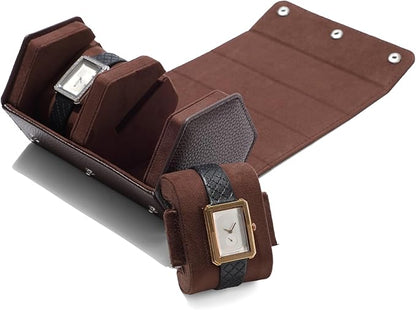 Oirlv Luxury Hexagonal Leather Watch Travel Case Watch Organizer Case for Men Portable Jewelry Storage Roll Organizer(2-Slot,Brown)