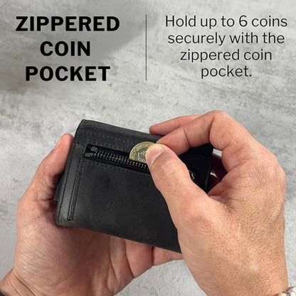 Mens Wallet, Premium Leather Slim Wallet, RFID Blocking Pop-Up Card Holder, Extra Credit Card Slots, Cash Slot, Magnetic Closure, Christmas Gift Ready Gift Box Included