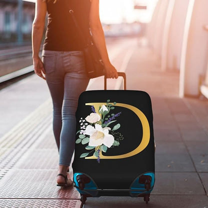 Flower Lette D Black Luggage Cover Elastic Washable Stretch Suitcase Protector Anti-Scratch Travel Suitcase Cover for Kid and Adult M (22-24 inch suitcase)