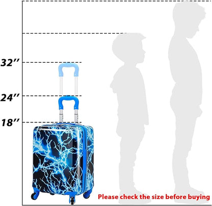 Redbaker 6 Pcs Kids Luggage Set 17 Inch Kids Rolling Luggage Double Pattern Suitcase for Girls Boys School Gift (Blue,17 Inch,Lightning Style)