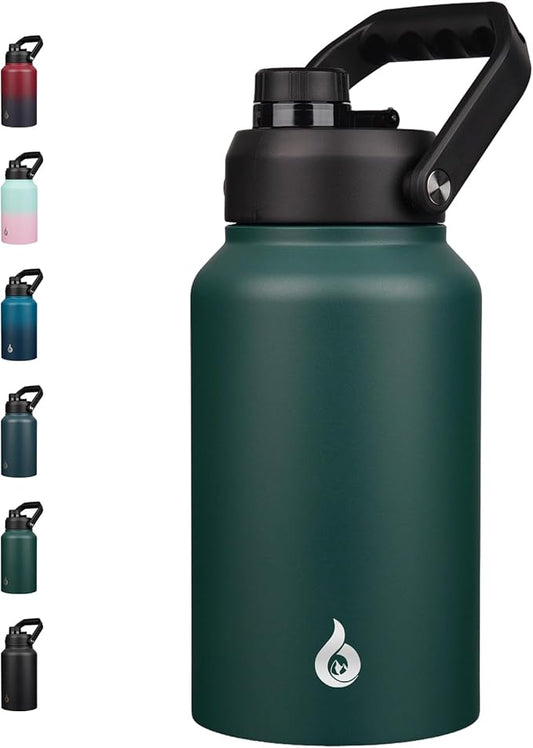 BJPKPK 87oz Insulated Water Bottle, Dishwasher Safe 2/3 Gallon Water Bottle with Ergonomic Handle, BPA Free Leak Proof Water Jug,Stainless Steel Metal Flasks with Anti-slip Bottom, Army Green