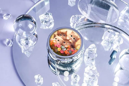 Pill Box,Cats Cat Round Pill Box 3 Compartment Decorative Pocket Purse Portable Mini Travel Medicine Tablet Vitamin Holder Organizer Pill Case