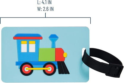Wildkin Kids Luggage Tags – Set of 2, Durable Bag Tags w/Info Card for Suitcases & Backpacks - Train