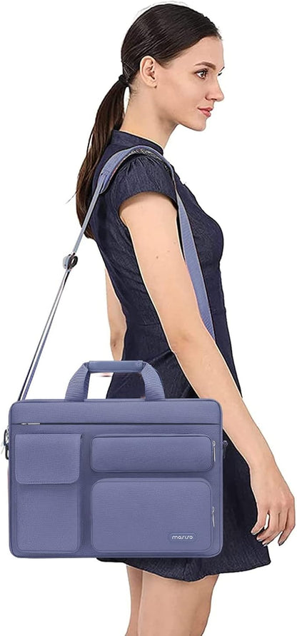 MOSISO Laptop Shoulder Bag 15.6 inch, 15-15.6 inch Computer Bag Compatible with MacBook Pro 16 inch, HP, Dell, Lenovo, Notebook with 2 Raised&1 Flapover&1 Horizontal Pocket&Handle&Belt, Lavender Gray