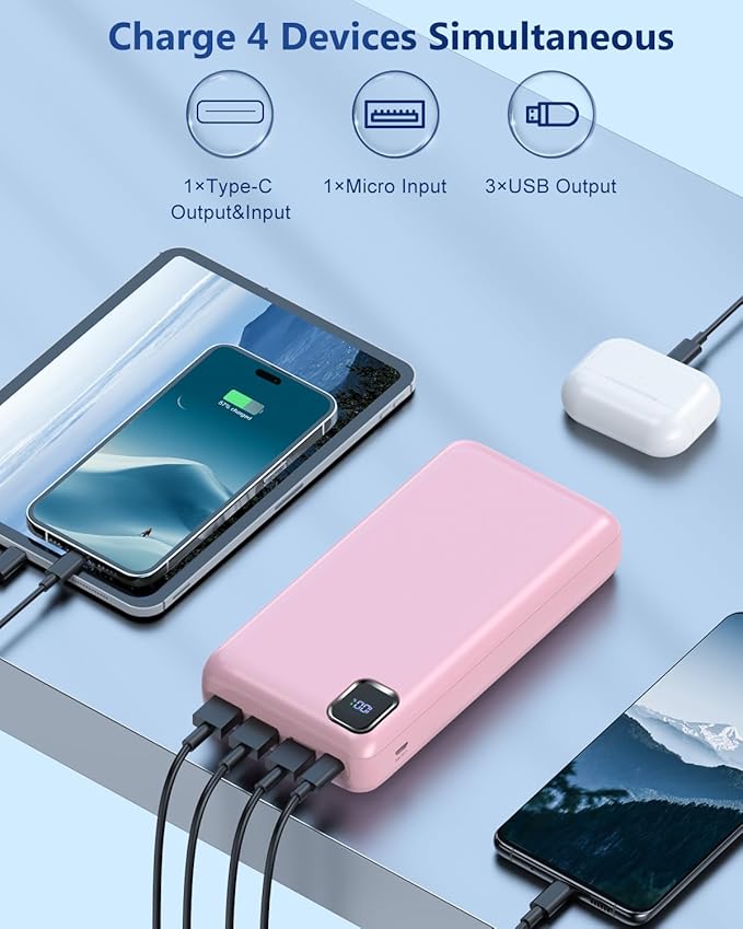 Portable Charger 50000 mAh Power Bank PD 30W and QC 4.0 PowerBank Fast Charging External Battery Pack with USB-C LED 3 Outputs & 2 Inputs Portable Charging for iPhone 15 14 13 pro, Samsung