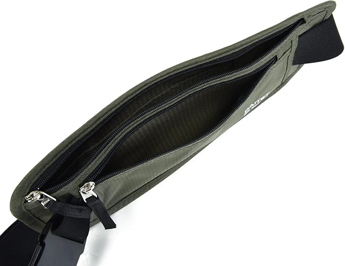 RFID Blocking Money Belt for Men Women, Slim Fanny Pack for Travel，Running,Conceal Waist Wallet for Passport Holder,Phone,Cash(Black Dark Olive Green)