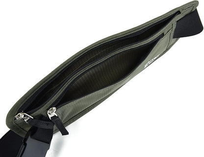 RFID Blocking Money Belt for Men Women, Slim Fanny Pack for Travel，Running,Conceal Waist Wallet for Passport Holder,Phone,Cash(Black Dark Olive Green)