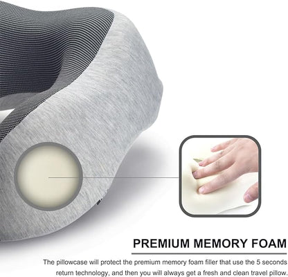 napfun Neck Pillow for Traveling, Upgraded Travel Neck Pillow for Airplane 100% Pure Memory Foam Travel Pillow for Flight Headrest Sleep, Portable Plane Accessories, Light Grey Set