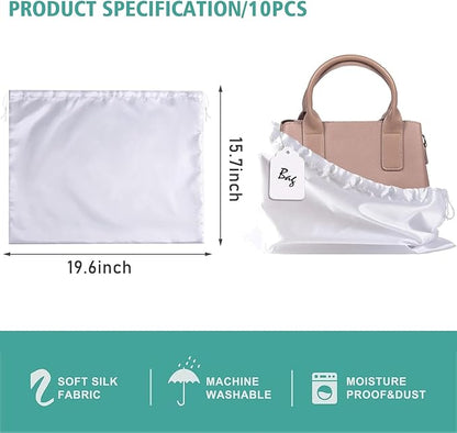 10 Pack Dust Bags for Handbags, Shoe Dust Bags for Purses, Silk Cotton Purse Cover Storage Bag(White, M-19.6 × 15.7 in)