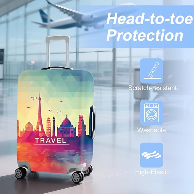 ANNA QUEEN Funny Travel Luggage Cover Suitcase Protector Suitcase Cover Anti-Scratch,Stretchable Fit for 18-32Inch Luggage,Travel Bag Cover Washable (Travel, XL(fits 29-32Inch suitcase))