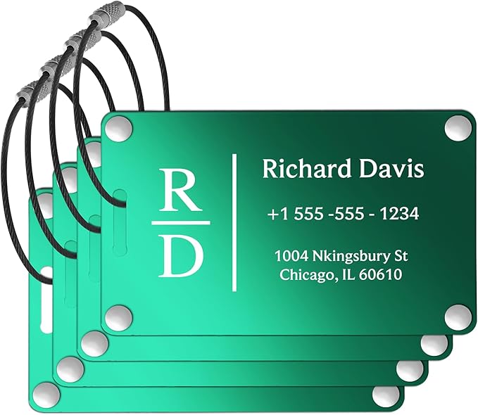 Luggage Tags for Suitcases 4 Pack: Personalized Luggage Tags for Backpacks & Bags Tags with Coustomizable Texts (Green)