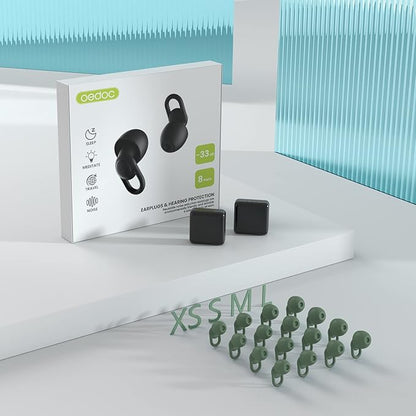 Silicone Ear Plugs for Noise Reduction - Reusable Soft Comfortable Earplugs for Sleeping,Noise Sensitivity & Flights -16 Ear Tips in XS/S/M/L, with 2 Travel Boxes - 33dB Noise Cancelling (Olive Green)