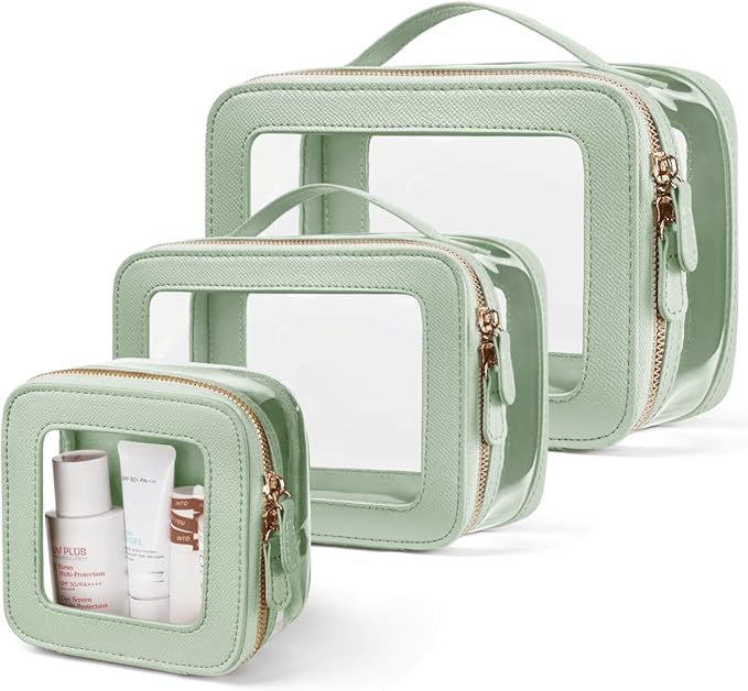 Clear Cosmetic Bag Set for Women Makeup Bag with Handle, 3 Pcs Travel Toiletry Bag Transparent Cosmetic Case Portable Make Up Organizer Bag for Essentials