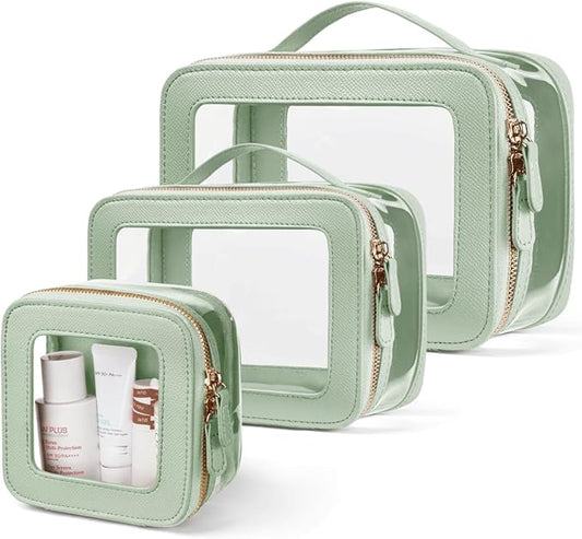 Clear Cosmetic Bag Set for Women Makeup Bag with Handle, 3 Pcs Travel Toiletry Bag Transparent Cosmetic Case Portable Make Up Organizer Bag for Essentials