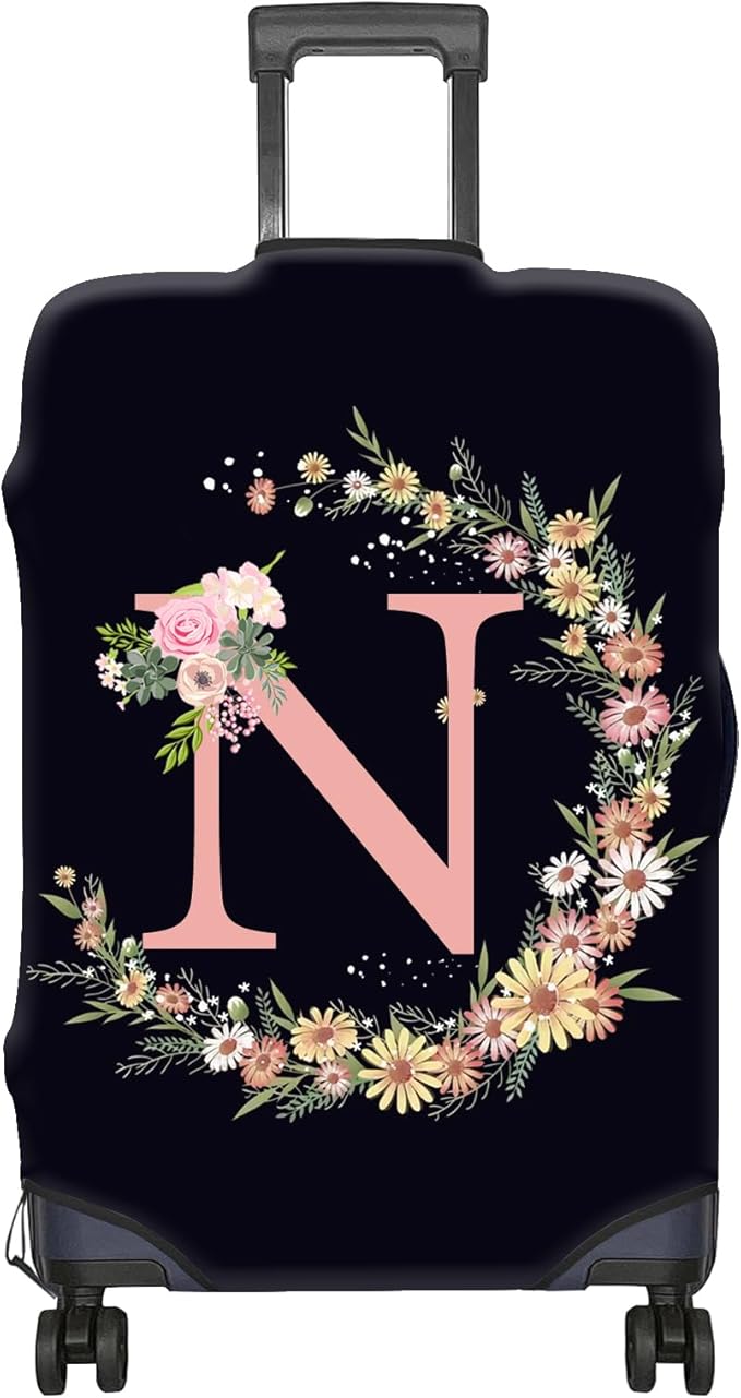 Luggage Suitcase Cover Protector Luggage Elastic Washable Baggage Covers Initial Cute Aesthetic for Unisex Women Girls Travel Trip M(22-25 inch)-Letter N