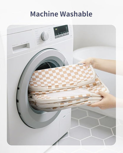 Narwey 5 Set Compression Packing Cubes for Travel, Luggage Packing Organizer Bags for Carry on Suitcase, Expandable Checkered Storage Bags with Laundry & Handle (Light Checkerboard)