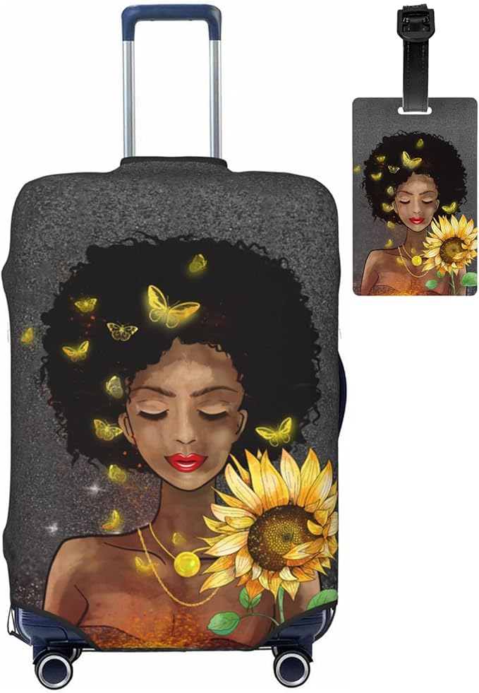 Travel Luggage Cover Suitcase Protector Washable Baggage Covers With Concealed Zipper Suitable For 18-32 Inch Large African American Black Girl