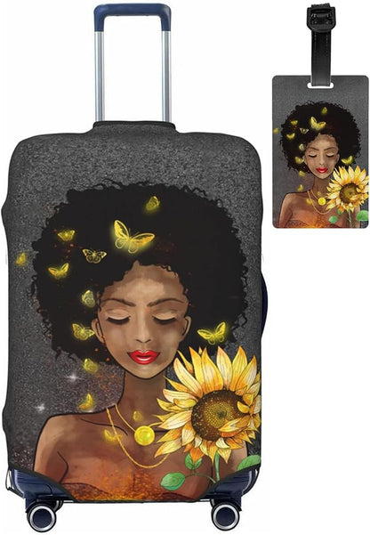 Travel Luggage Cover Suitcase Protector Washable Baggage Covers With Concealed Zipper Suitable For 18-32 Inch X-Large African American Black Girl