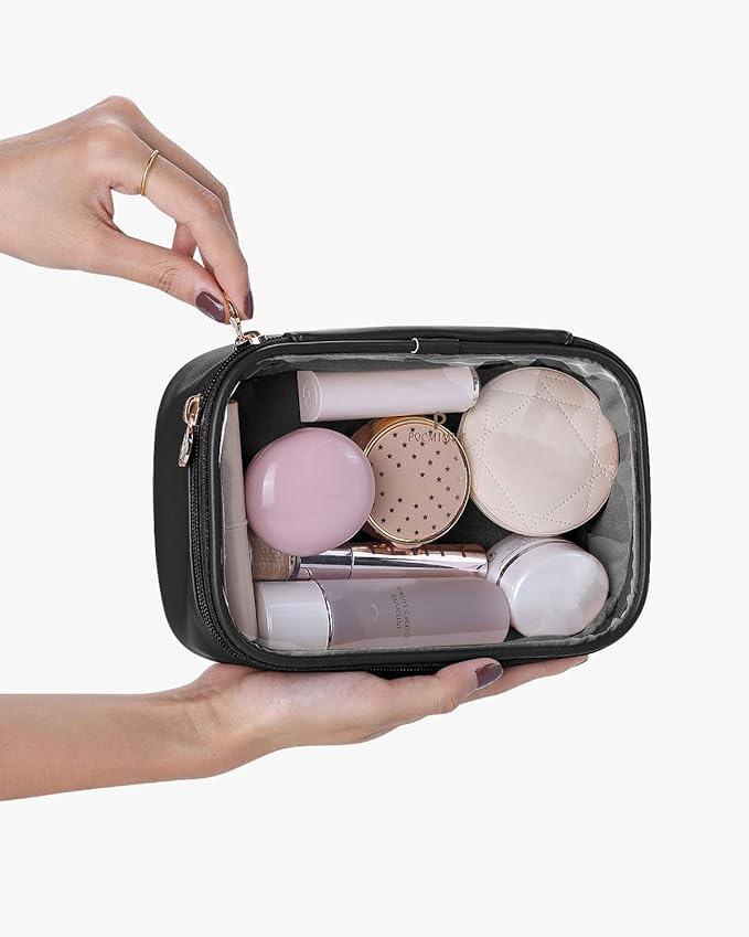 Pocmimut Small Makeup Bag,Clear Make Up Bag Organizer Carry-on Travel Essentials,TSA Approved Toiletry Bag Clear Cosmetic Bags for Women Men,Black
