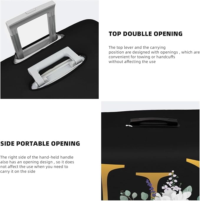 Flower Letter E Black Luggage Cover Elastic Washable Stretch Suitcase Protector Anti-Scratch Travel Suitcase Cover for Kid and Adult XL (29-32 inch suitcase)