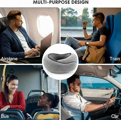 Neck Pillow Airplane 2025, Neck Pillow with 360° Ergonomic Support Design, 100% Pure Memory Foam Travel Pillow for Flight Headrest Sleep, Portable Plane Accessories, Light Grey