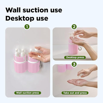 YOTIME 4in1 Travel Bottles Set, Vacuum Silicone Suction Cup for Smooth Walls, TSA Approved Leak Proof Travel Size Containers for Toiletries, Shampoo, Body Wash and Conditioner, Pink