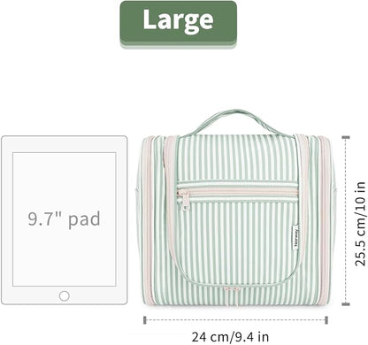 Narwey Striped Hanging Travel Toiletry Bag for Women, Travel Bag for Toiletries, Makeup Bag Organizer Cosmetic Bags Make Up Bags for Women (Mint Green Stripe)