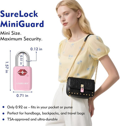 Sure Lock TSA Approved Luggage Locks Mini Size Lock with Keys for Travel, Zinc Alloy Body with Steel Shackle, Key Alike, Key Alike in The Same Package