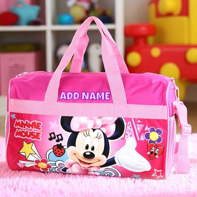 KishKesh Personalized Licensed Kids Duffel Bag – Durable, Customizable Name & Text, Ideal for Travel, School, Gym, Beach, or Overnight – Minnie Mouse Design, 18" X 10.50" X 9.75”