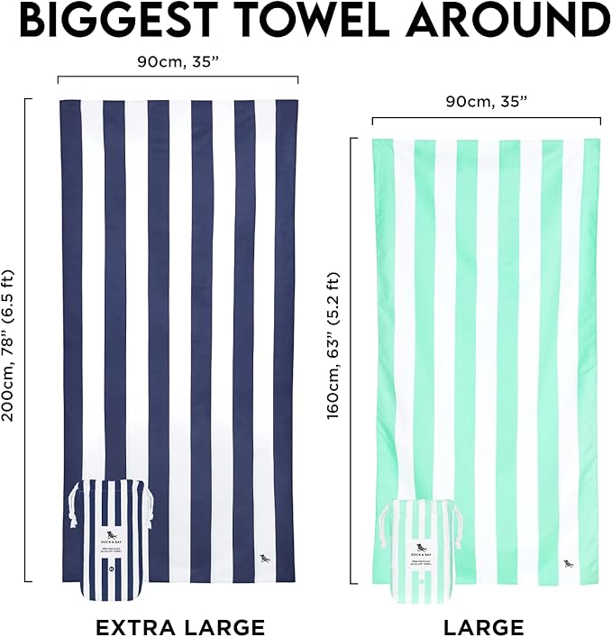 Dock & Bay Beach Towel - Quick Dry, Sand Free - Compact, Lightweight - 100% Recycled - Includes Bag - Cabana - Cancun Green - Extra Large (200x90cm, 78x35)
