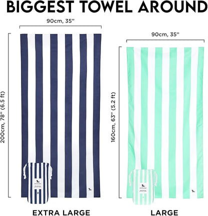 Dock & Bay Beach Towel - Quick Dry, Sand Free - Compact, Lightweight - 100% Recycled - Includes Bag - Cabana - Cancun Green - Extra Large (200x90cm, 78x35)
