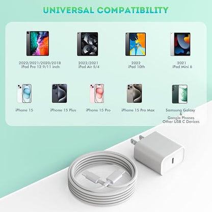iPhone 16 15 Charger Fast Charging,6FT Type C to USB C Cable Cord,20W USB C Charging Block for Apple iPhone 16/16 Plus/iPhone 15 Plus/15 Pro Max,iPad Pro 12.9/11 inch/Air/Mini,Wall Plug Power Adapter