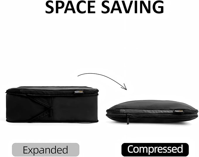 4 Piece Compression Packing Cubes for Suitcases and Backpack, Lightweight Travel Organizer Bags (Jet Black)
