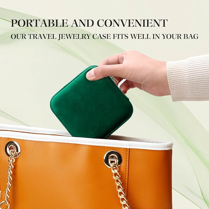 TAIMY Plush Velvet Travel Jewelry Box, Small Travel Jewelry Case, Portable Mini Jewelry Travel Organizer Boxes for Rings Earrings Necklaces Bracelets(Emerald Green,No Mirror)