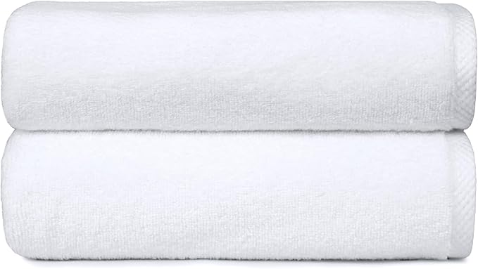Amazon Basics 2 Piece Quick-Dry Oversize Bath Towel, 100% Cotton, White, 54" x 30"