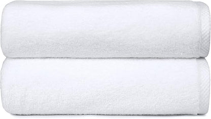 Amazon Basics 2 Piece Quick-Dry Oversize Bath Towel, 100% Cotton, White, 54" x 30"