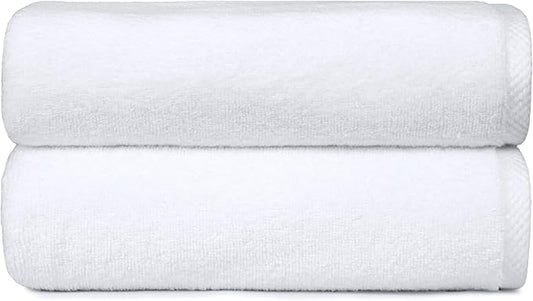 Amazon Basics 2 Piece Quick-Dry Oversize Bath Towel, 100% Cotton, White, 54" x 30"