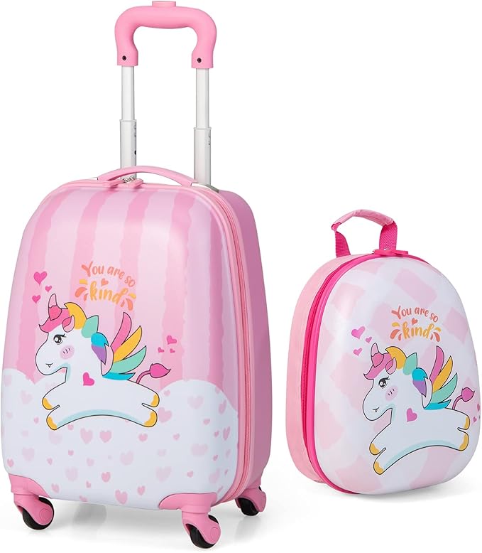 KOTEK Kids Carry On Luggage Set, 16" Hardside Rolling Suitcase with Spinner Wheels, Travel Rolling Luggage for Boys Girls (Lovely Horse)
