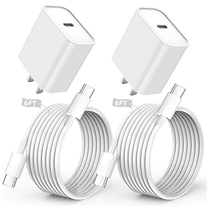 iPhone 16/15 Charger, USB C Charger, 2-Pack 20W Type C Fast Wall Charge Power Adapter, 6FT 60W USB-C to C Cable for iPhone 16/15 Pro/15 Pro Max, iPad Pro 12.9/11 inch, New iPad Air 5/4th, AirPods Pro