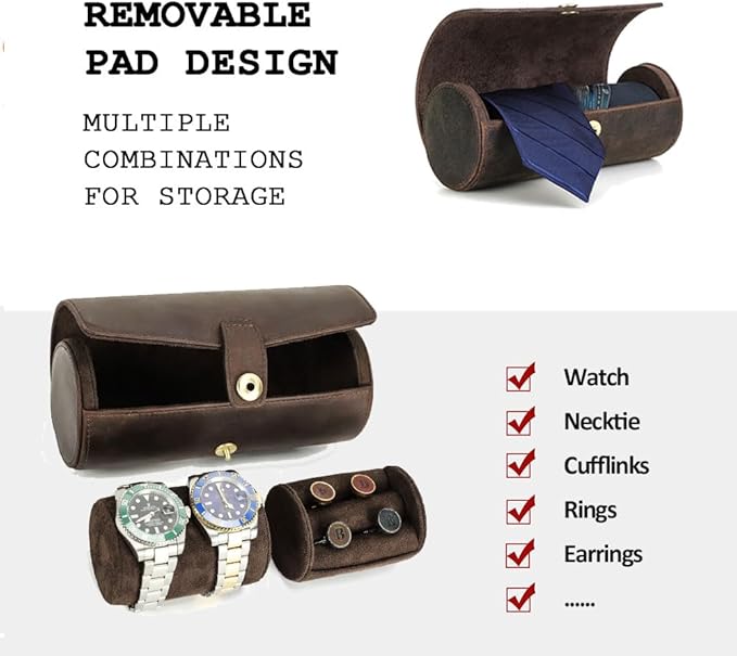 CONTACTS Genuine Leather Watch Case Cufflink Box with Pad Tie Case Travel Multifunction Jewelry Accessories Organizer Storage Roll
