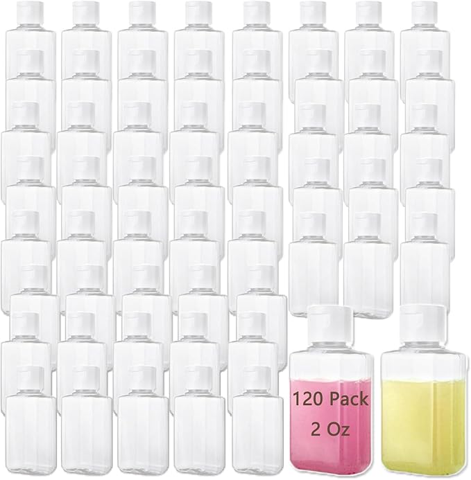 QTLCOHD 120 Pack 2 Oz Travel Bottles with Flip Caps, Plastic Empty Hand Sanitizer Bottles for Lotion, Portable Refillable Mini Hand Sanitizer Bottle Bulk Reusable Container for Shampoo Body Soap Toner