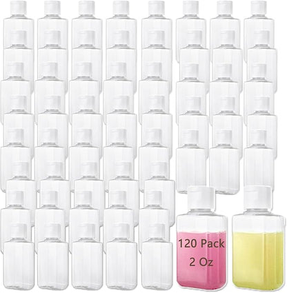 QTLCOHD 120 Pack 2 Oz Travel Bottles with Flip Caps, Plastic Empty Hand Sanitizer Bottles for Lotion, Portable Refillable Mini Hand Sanitizer Bottle Bulk Reusable Container for Shampoo Body Soap Toner