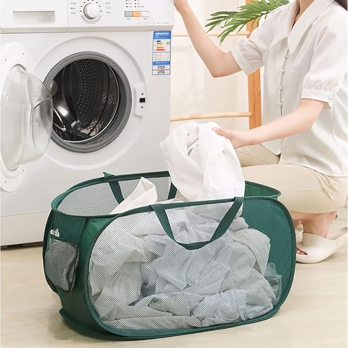 4Pcs Beige Canvas Laundry Hamper, Foldable Pop-up Mesh Basket, Large Capacity, Opening Design, Side Storage Bag, Versatile Use-Home, Camping, Dorm, Hotel, Travel