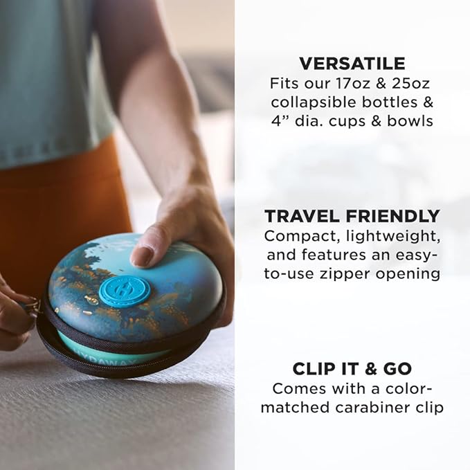HYDAWAY Travel Case for Collapsible Bottles, Bowls & Cups - Protective Storage with Carabiner Clip - Durable, Water-Resistant, TSA-Friendly
