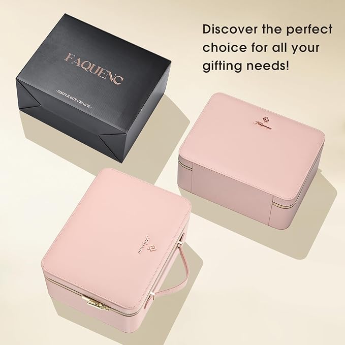 Leather Makeup Case with LED Lighted Mirror 11.4 Inch Travel Makeup Bag Adjustable Brightness in 3 Colors Cosmetic Organizer Artist Storage Bag with Dividers Brush Holder Storage Vanity Pink