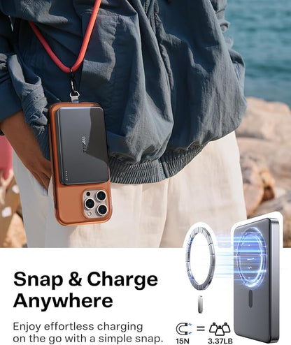 TORRAS MiniMag Power Bank,Ultra-Slim 10,000mAh Magnetic Wireless Portable Charger, 22.5W Fast Charging iPhone Air Magnetic Battery Pack Designed for iPhone 17 Pro Max/17 Pro/Air/16/15/14/13/12, Gray