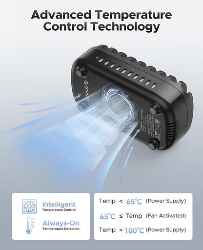 ORICO 120W Charging Station for Multiple Devices, 10-Ports USB Charging Docking Organizer with Cables, Multi USB Charging Station Compatible with iPad, Tablet, Kindle, Airpods and Cell Phone