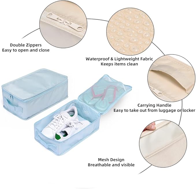 Travel Shoe Bags, Foldable Waterproof Shoe Pouches Organizer-Double Layer (8 Blue Shoe Bags)