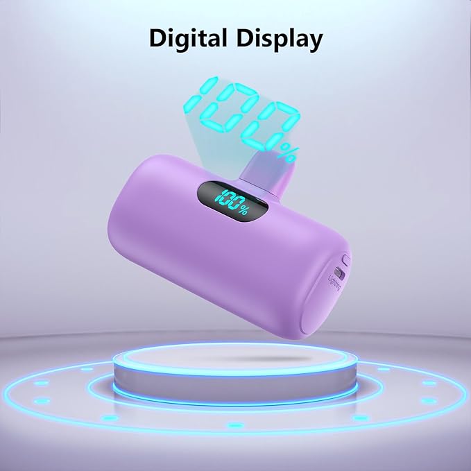 Mini Portable Charger for iPhone,Upgraded 5000mAh PD Fast Charging Battery Pack,LCD Display Cute Power Bank Portable Phone Charger for iPhone 14/14 Pro Max/13/13 Pro/12 Pro/11/XS/XR/X/8/7/6-Purple