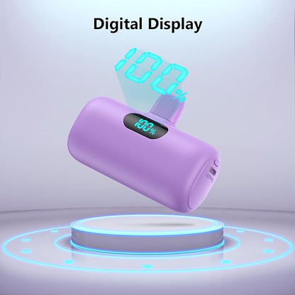 Mini Portable Charger for iPhone,Upgraded 5000mAh PD Fast Charging Battery Pack,LCD Display Cute Power Bank Portable Phone Charger for iPhone 14/14 Pro Max/13/13 Pro/12 Pro/11/XS/XR/X/8/7/6-Purple